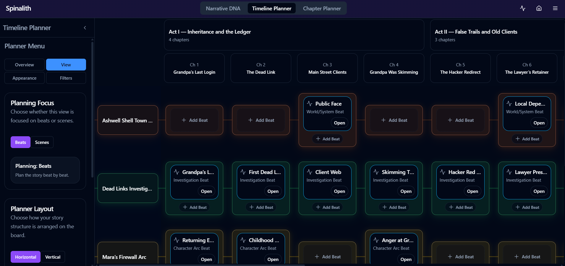 Timeline Planner view